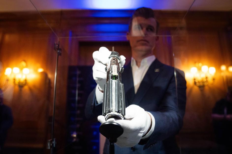 Darth Vader's hero duelling lightsaber (estimate £746,270 - £2,238,800) on display at The Dorcester in London ahead of an auction in Los Angeles in September 2025. Picture date: Wednesday August 6, 2025.