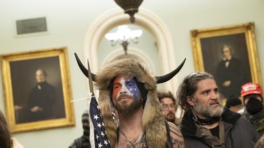 DC: Jake Angeli the QAnon Shaman storming the US Capitol