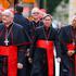 Cardinals leave the Papal Basilica of Saint Mary Major (Santa Maria Maggiore) after visiting the tomb of the late Pope Francis, in Rome