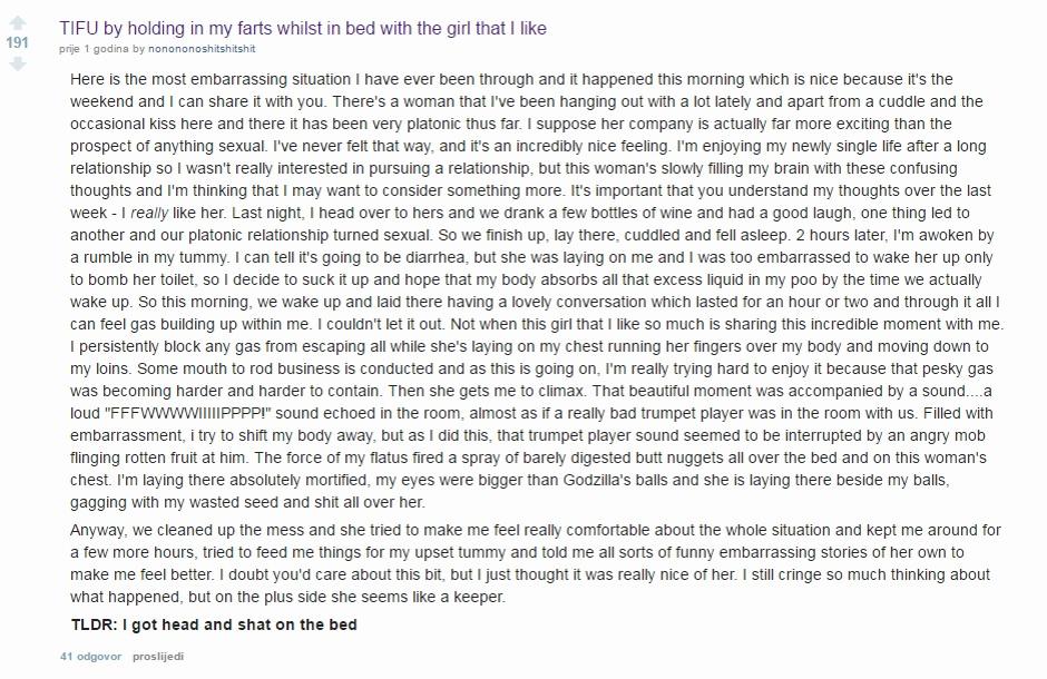 Post na Redditu u kojem anonimni muškarac opisuje svoju seksualnu nezgodu | Author: Reddit