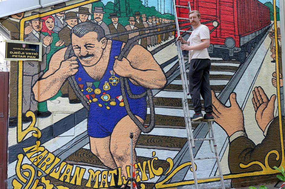 Zagreb: Lord čardak završava mural posvećen Marijanu Matijeviću, najjačem čovjek na svijetu