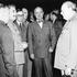 Germany: Joseph Stalin, Harry Truman, Winston Churchill (left to right). The 'Big Three' surrounded by aides at the Potsdam Conference (Potsdamer Konferenz), 28 November - 1 December 1943