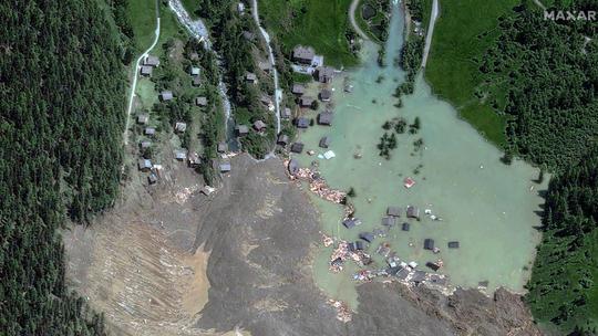 A satellite image shows Blatten village