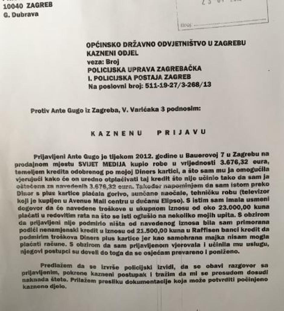 Kaznena prijava protiv Ante Guge - privatna tužiteljica | Author: express