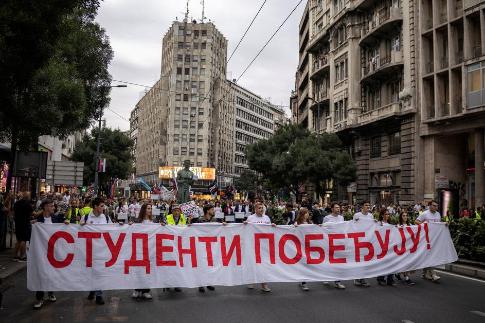 FILE PHOTO: Students submit the “Students Win” list to the Republic Election Commision in Belgrade