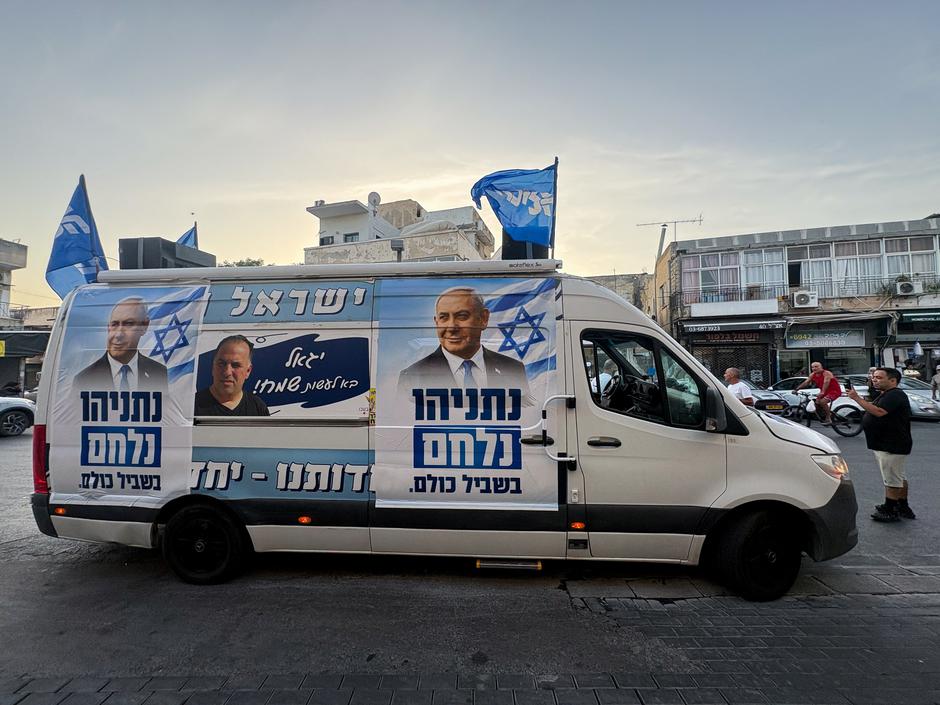 A campaign van for Israeli Prime Minister Benjamin Netanyahu's Likud party, ahead of Israel's national election, in Tel Aviv | Author: Hannah Confino