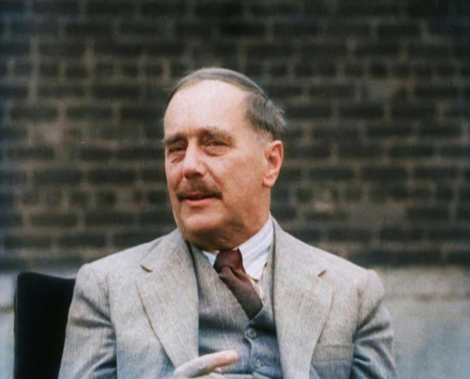 H.G. Wells Being Interviewed, 1930s. From &quot;Time To Remember -  The Powers That Were&quot;, 1930s (Reel 2); a documentary about various important figures of the 1930s. (Colorised black and white still) | Author: Profimedia