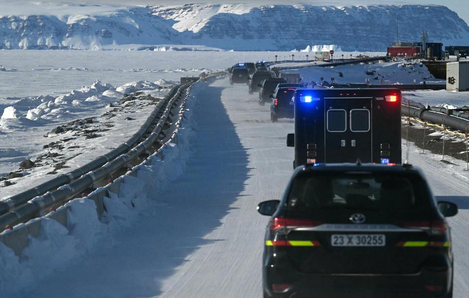 The motorcade of U.S. Vice President JD Vance travels through the U.S. military's Pituffik Space Base in Greenland