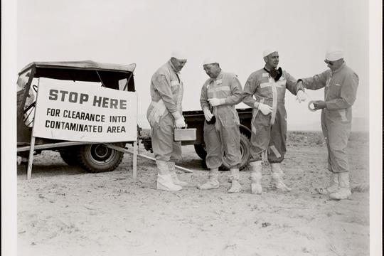 Welfare photos of Operation Cue Atomic Explosion , Protective clothing, Nuclear weapons testing, Civil defense. Records of the Office of Civil Defense and Defense Mobilization