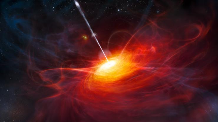 Crna rupa i kvazar, ilustracija tijela od Sunca masivnijeg 2 milijarde puta
