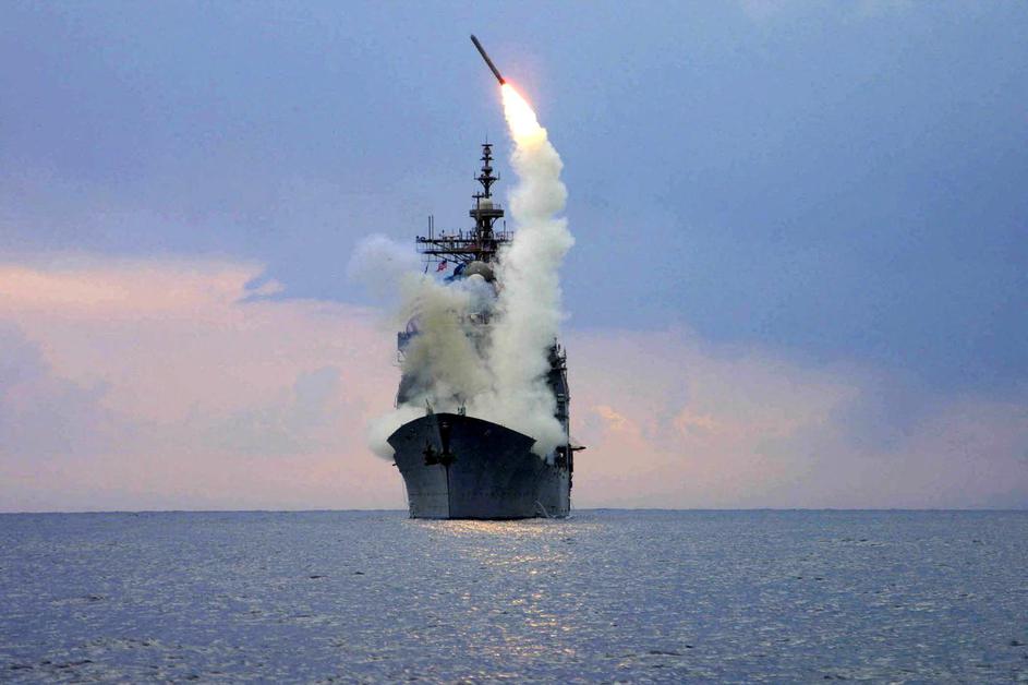 FILE PHOTO: A Tomahawk Land Attack Missile (TLAM) is launched from the guided missile cruiser USS Cape St. Georg..