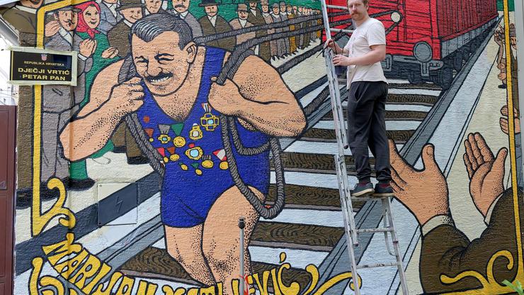 Zagreb: Lord čardak završava mural posvećen Marijanu Matijeviću, najjačem čovjek na svijetu
