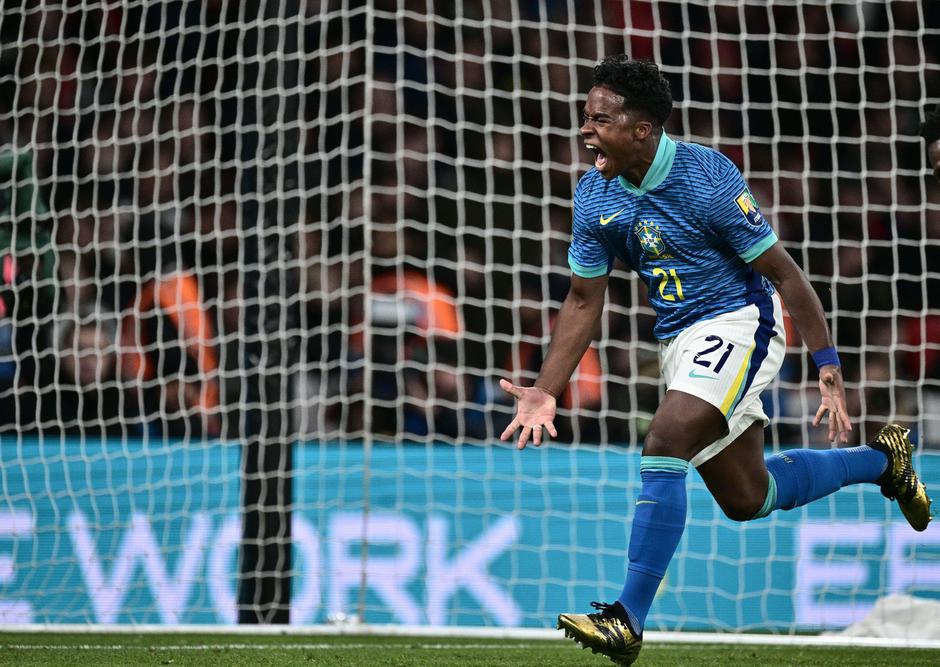 LONDON, ENGLAND - MARCH 23: Endrick of Brazil celebrates after scoring a goal during the international friendly match between England and Brazil at We | Author: Profimedia