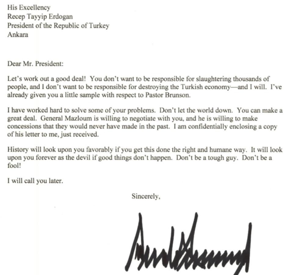 Trumpovo pismo Erdoganu | Author: Screenshot