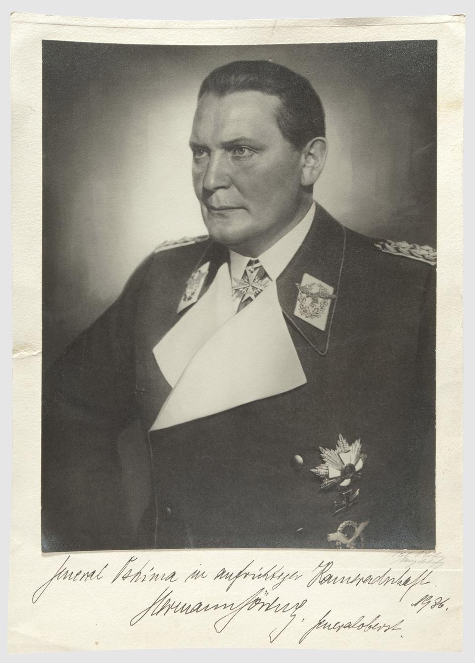 Hermann Göring - a dedication photograph to General Hiroshi Oshima 1936, Large-sized picture of Göring as Colonel General with Pour le mérite around his neck. Picture mount with the photographer's signature in pencil "Rob. Röhr Magdeburg"(?) and Göring's | Author: Profimedia