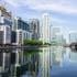 Millwall Inner Dock with South Quay and Canary Wharf in the background taken from Glengall Bridge.