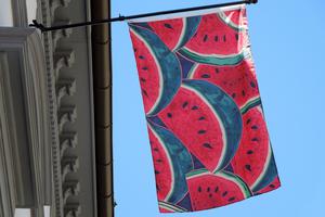 Germany: A Watermelon Flag Symbol Of  Protest Against The War In Gaza And Palestine Waving From The Window Of A Building In Freiburg
