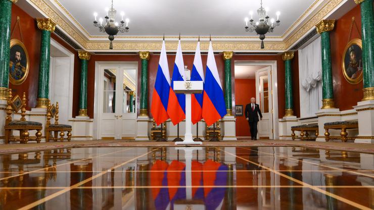 Russia's President Putin gives press briefing