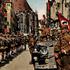 Nazism / National Socialism, party rallies, Nuremberg Rally 5.9. - 10.9.1934, Adolf Hitler during the parade of the Sturmabteilung (SA), Hauptmarkt, Nuremberg, coloured photograph, cigarette card, series "Die Nachkriegszeit", 1935, military parade, column