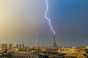 Paris Eiffel Tower thunderstorm