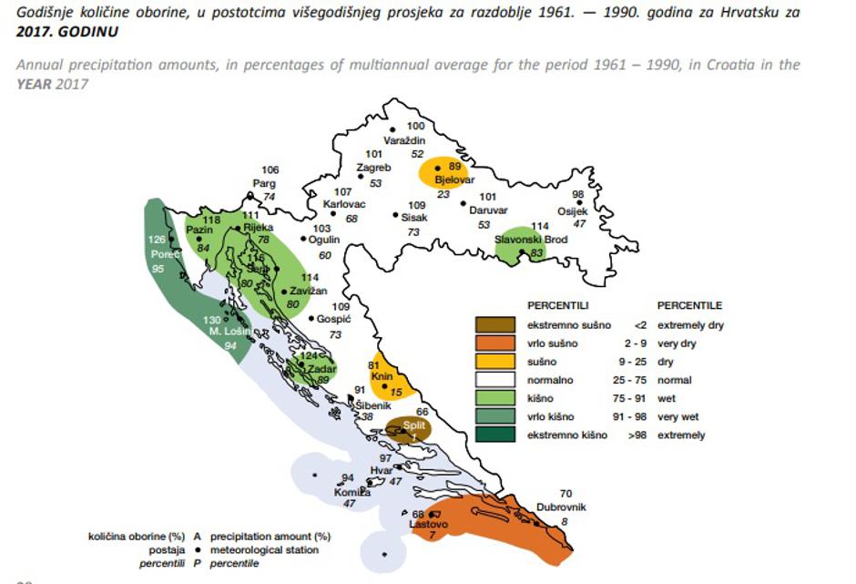 PRAĆENJE I OCJENA KLIME U 2017. GODINI/Klimatološka karta Hrvatske | Author: Državni hidrometeorološki zavod (DHMZ)