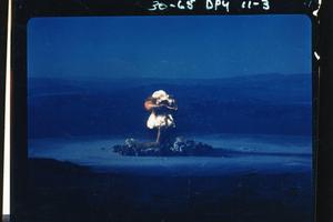 Project 30-65 - Operation Plumbob (Nevada Test Site) Detonation. PRISCILLA fireball/cloud, aerial view. Photographs of Atmospheric Nuclear Testing at Pacific Island and Nevada Test Sites.