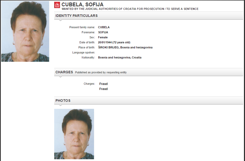 Sofija Ćubelija | Author: Screenshot/Interpol