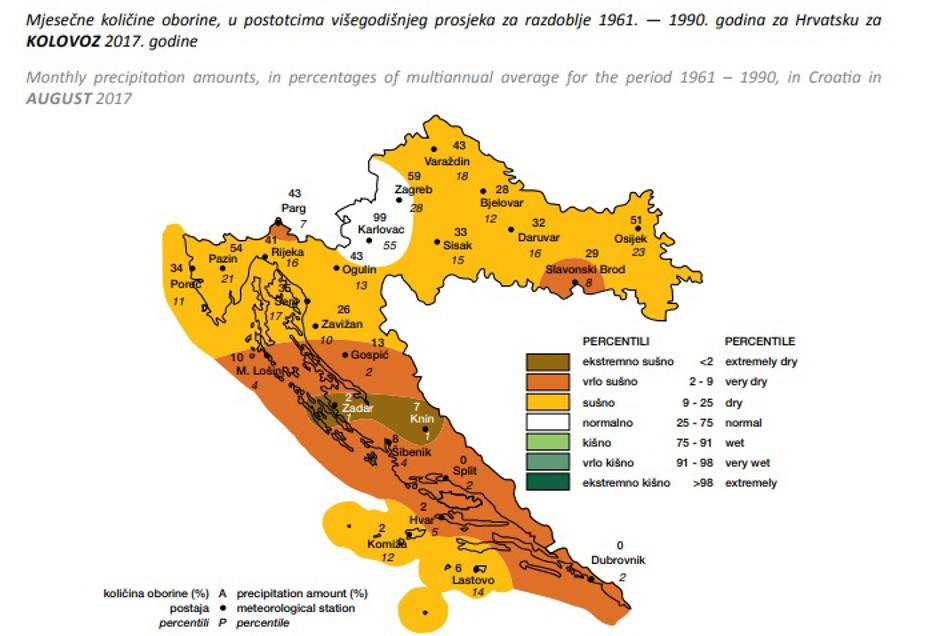 PRAĆENJE I OCJENA KLIME U 2017. GODINI/Klimatološka karta Hrvatske | Author: Državni hidrometeorološki zavod (DHMZ)