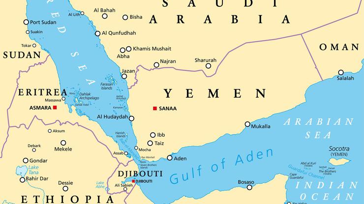 Gulf of Aden area, political map. Gulf between Yemen, Djibouti, the Guardafui Channel, Socotra and Somalia, connecting Arabian and Red Sea.