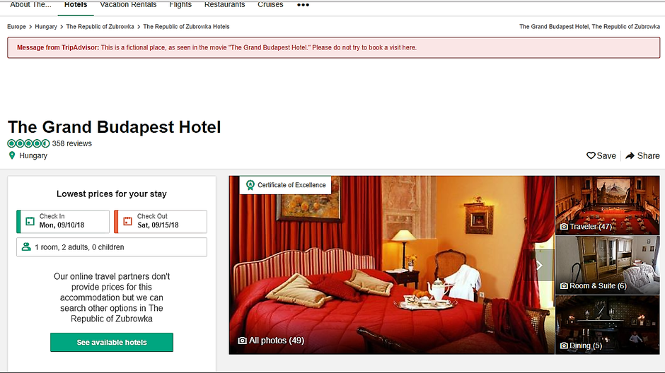 Grand Budapest Hotel na TripAdvisoru | Author: Screenshot
