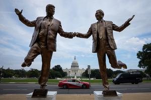 Statues of Trump and Epstein appear in front of U.S. Capitol, Washington, United States - 23 Sep 2025