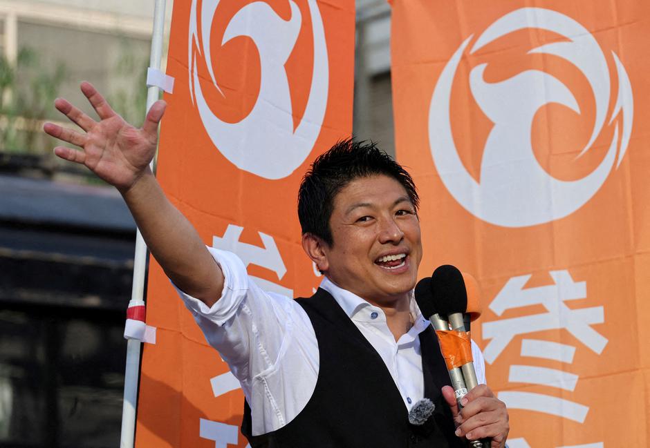 FILE PHOTO: Japan's Sanseito party leader Sohei Kamiya delivers a speech during a party rally in Tokyo | Author: Kim Kyung-Hoon