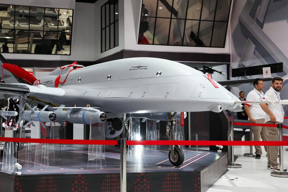 A Bayraktar TB3 drone is displayed during the Indo Defence 2024 Expo and Forum exhibition in Jakarta | Author: Ajeng Dinar Ulfiana