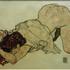 Egon Schiele, kneeling girl, supported on both elbows