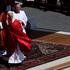 Vatican City, Italy June 8, 2025: Pope Leo XIV blesses with holy water. Pope Leo XIV, Robert Francis Prevost, in St. Peter's Square celebrates Penteco