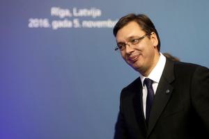 Srpski premijer Aleksandar Vučić na konferenciji u Latviji