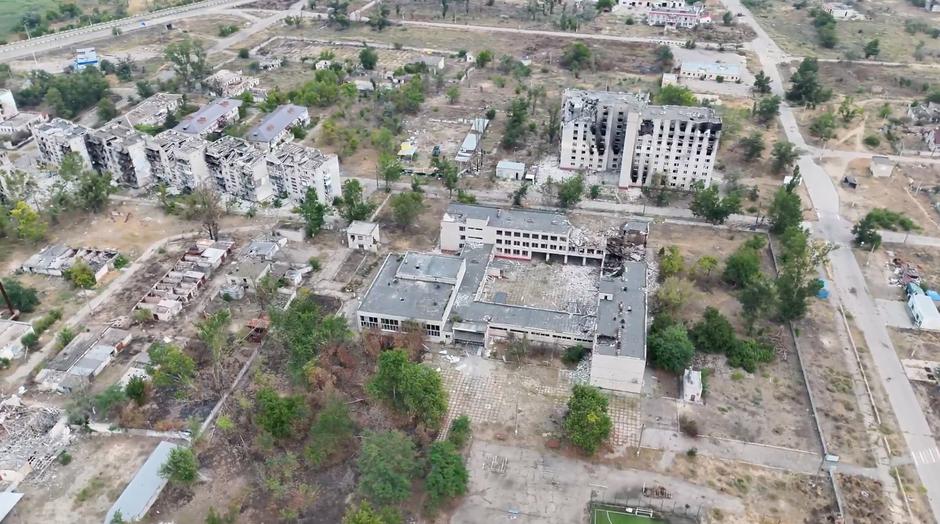 Drone footage shows destruction in the Russian occupied city of Oleshky | Author: 34th Separate Marine Brigade "Bo