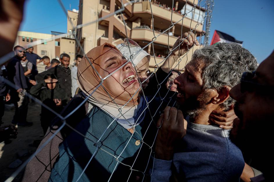 Palestinians released by Israel under the first phase of the ceasefire agreement arrive at Nasser Hospital