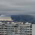 Thick plumes of smoke with flames rise from an oil refinery in Moscow