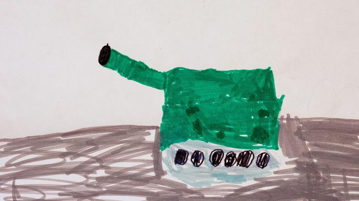 Tank drawing by child using felt tip pens