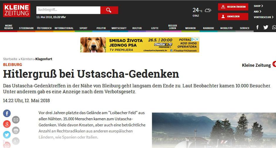 Kleine Zeitung o Bleiburgu 12. 05. 2018. | Author: Express.hr