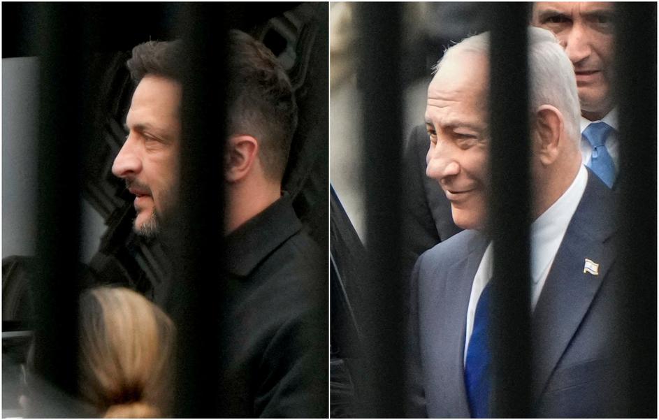 A combination picture shows Ukrainian President Volodymyr Zelenskiy (left), and Israeli Prime Minister Benjamin Netanyahu arriving at the White House in Washington, D.C., U.S.