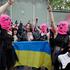 Pussy Riot protests outside the Russian Pavilion at the Venice Biennale