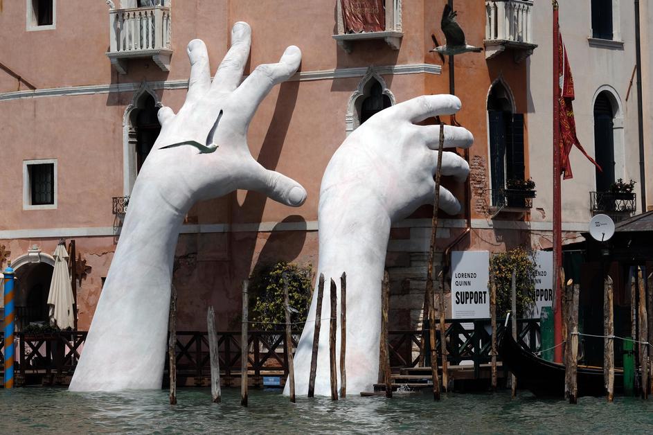 Giant hands sculpture in Venice