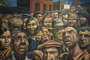 Antonio Berni, Manifestación (Public Demonstration) 1934 egg tempera on burlap painting in MALBA museum Buenos Aires, Argentina