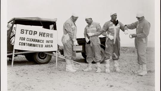 Welfare photos of Operation Cue Atomic Explosion , Protective clothing, Nuclear weapons testing, Civil defense. Records of the Office of Civil Defense and Defense Mobilization
