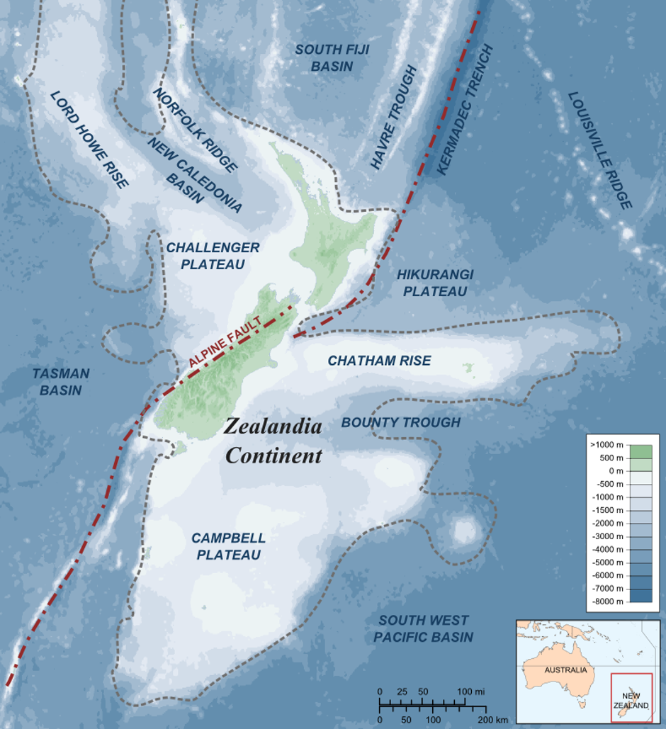 Zealandia, kontinent na kojem se nalazi i Novi Zeland | Author: Alexrk2/CC BY-SA 3.0