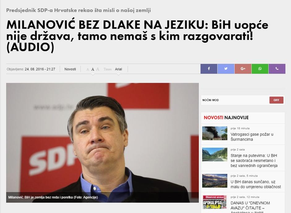 Dnevni avaz o Zoranu Milanoviću | Author: screenshot/youtube