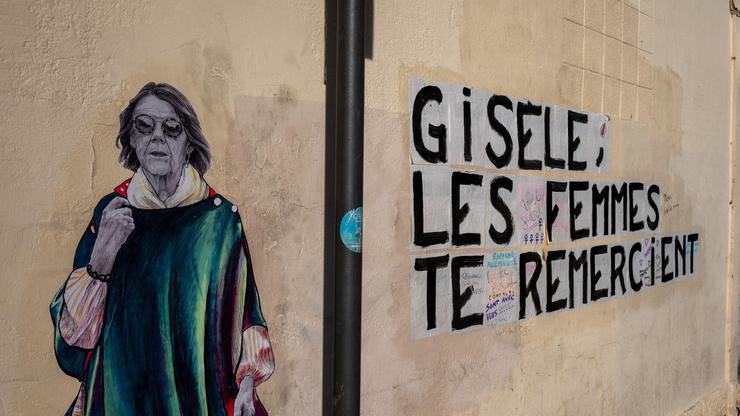 A feminist collage representing Gisele Pelicot in the streets near the courthouse where the Mazan rape trial is taking place in Avignon, France on December, 03, 2024. French prosecutors have demanded that Dominique Pelicot be jailed for 20 years, the maxi