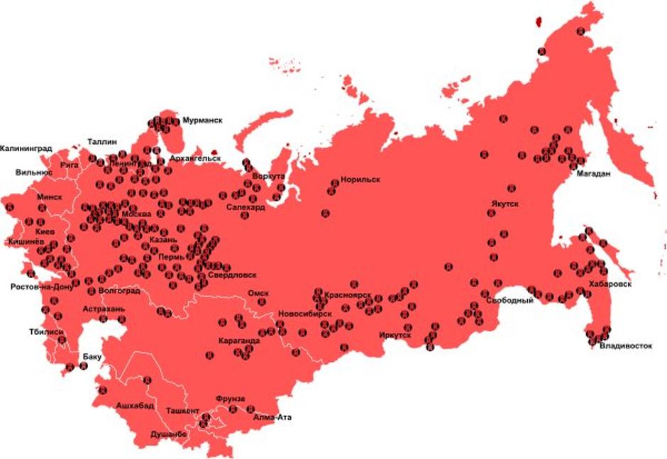 Karta gulaga po SSSR-u | Author: Antonu/Wikipedia/CC BY-SA 3.0